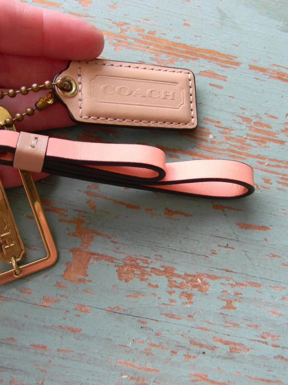 COACH PEACH/NUDE/GOLD 3 PC LOGO CHARM FOB KEYCHAIN REPLACEMENT HANG TAG